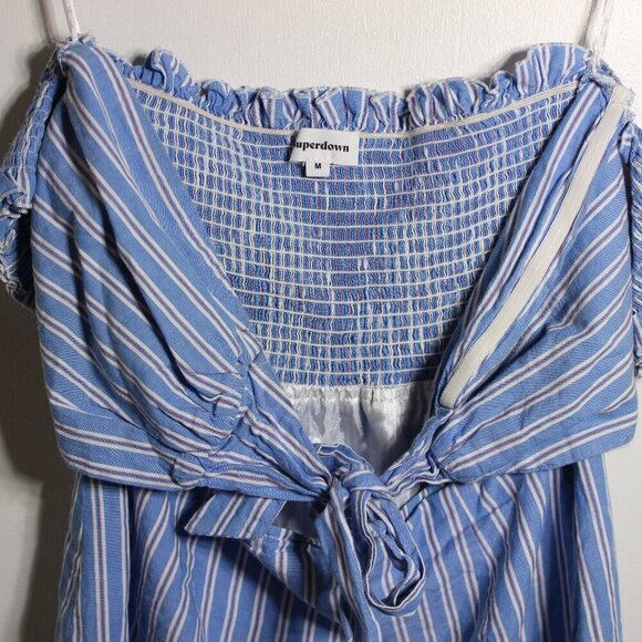 Superdown Blue Strapless Striped Off-Shoulder Top Medium - Picture 5 of 8